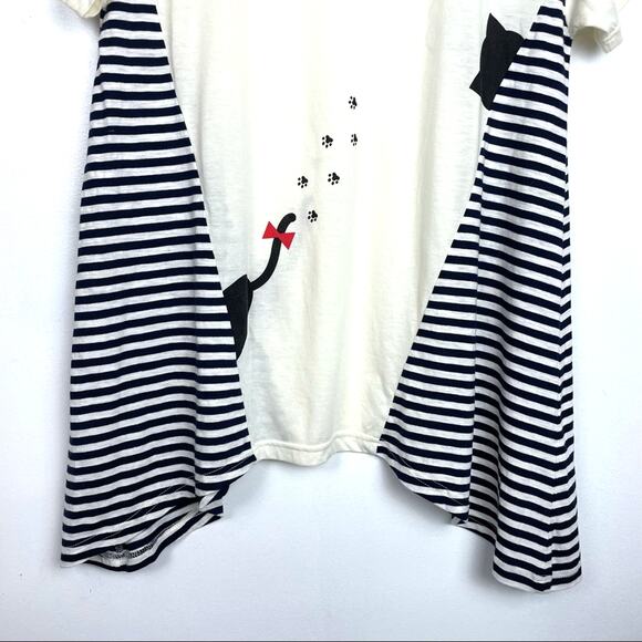 Miaou T Shirt Meow in French Black Cat Shirt Striped Cat Paws - Picture 6 of 9